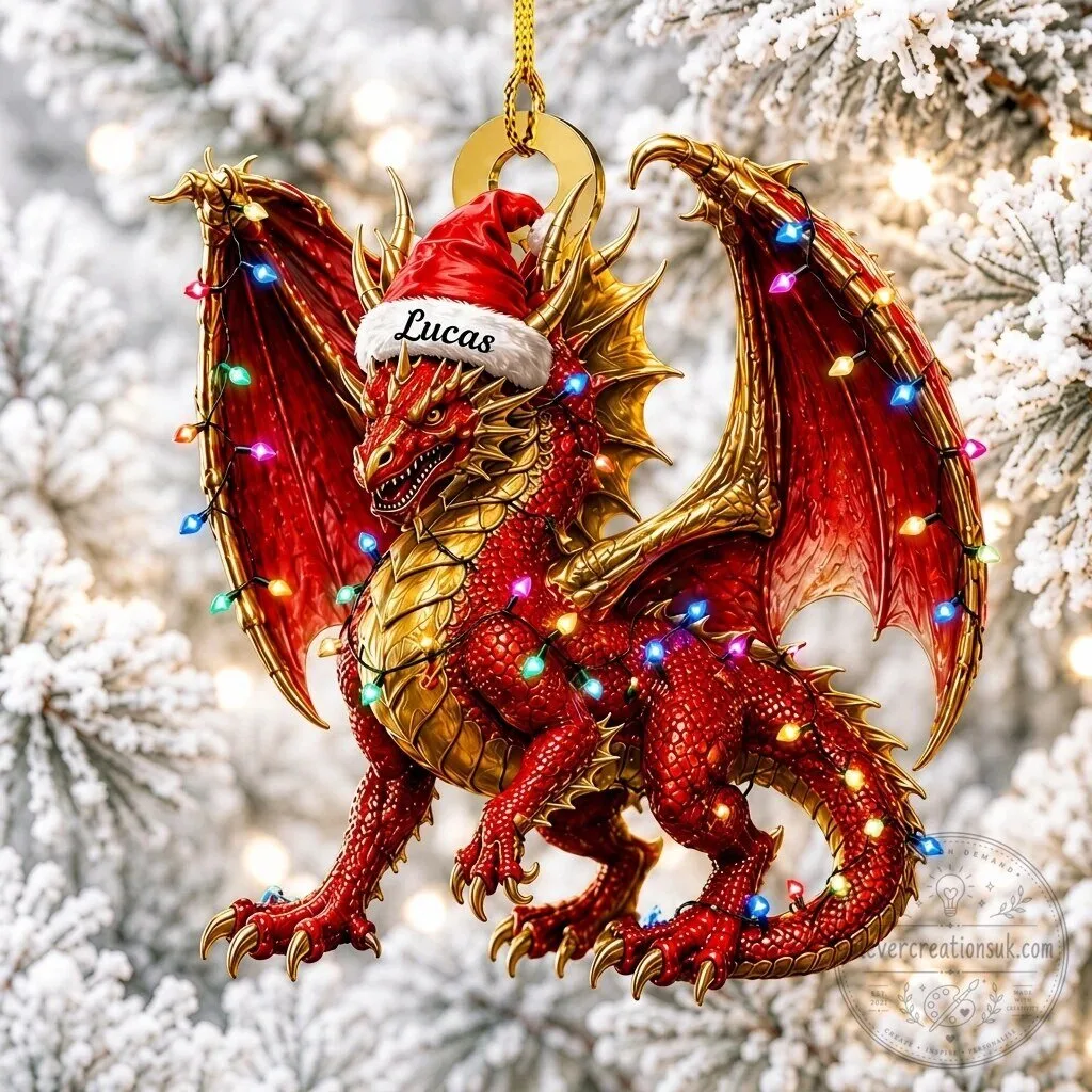 Personalized Red Dragon Christmas Tree Ornament with LED Lights