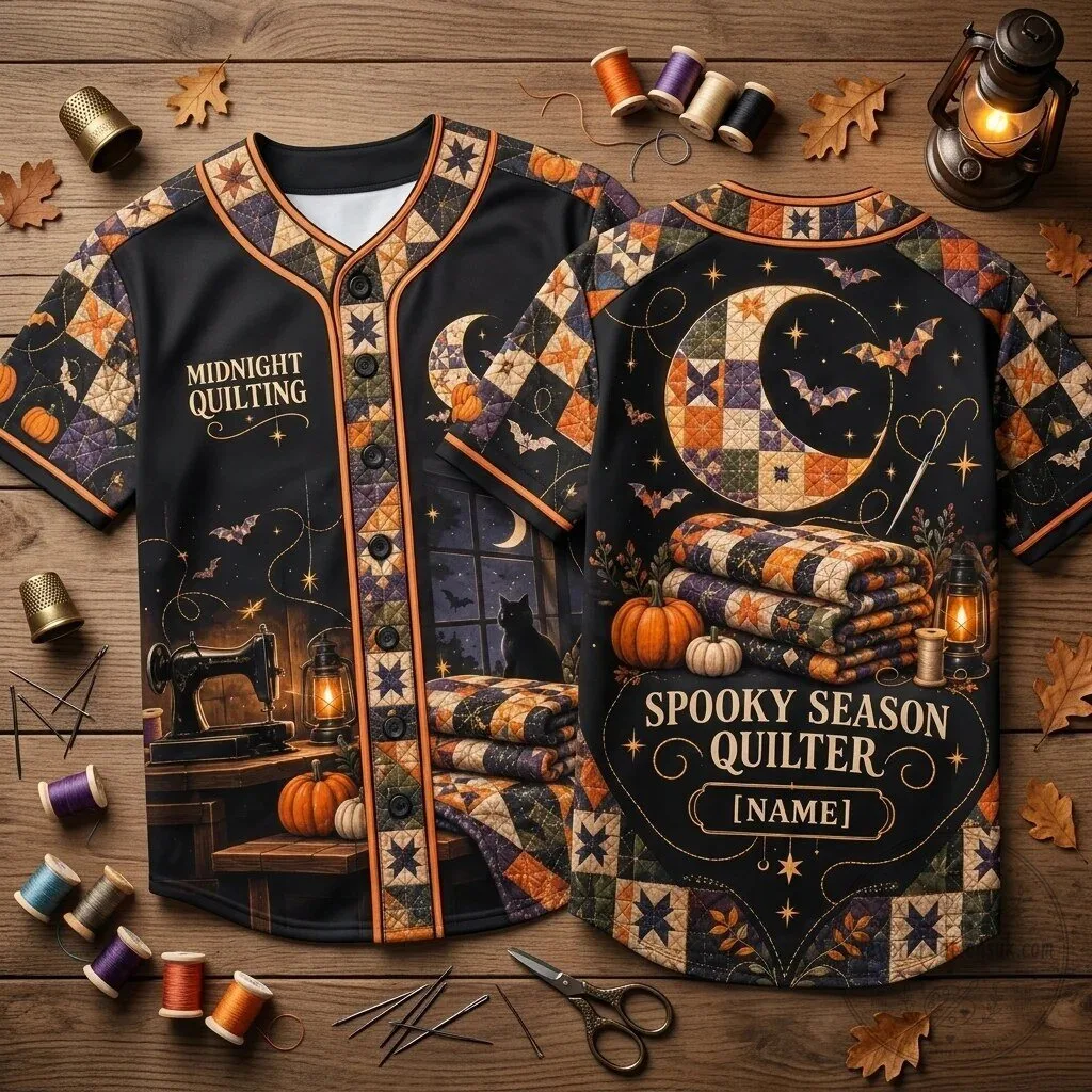 Midnight Quilting Spooky Season Halloween Baseball Jersey