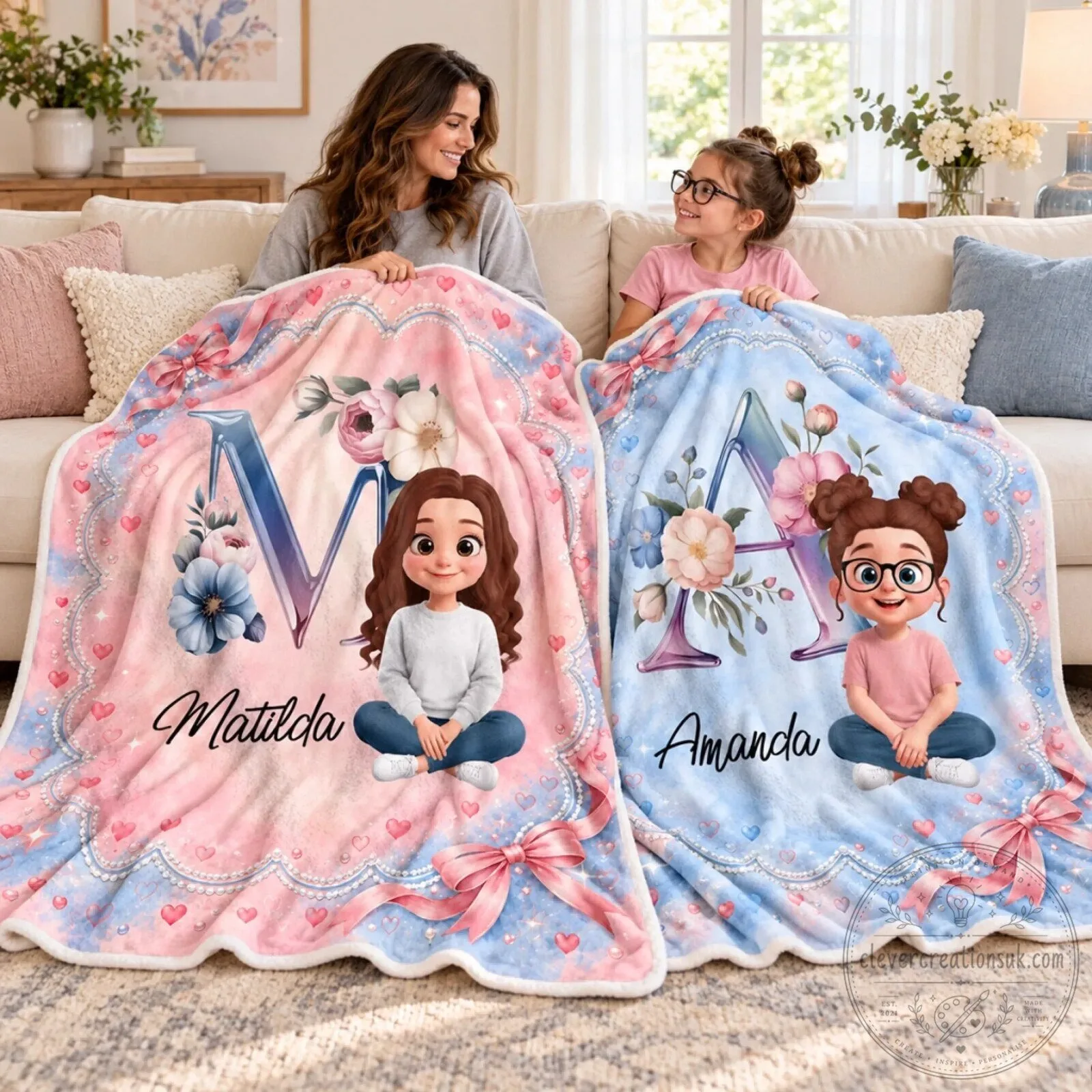 Personalized Floral Monogram Girls Name Blanket Custom Gift