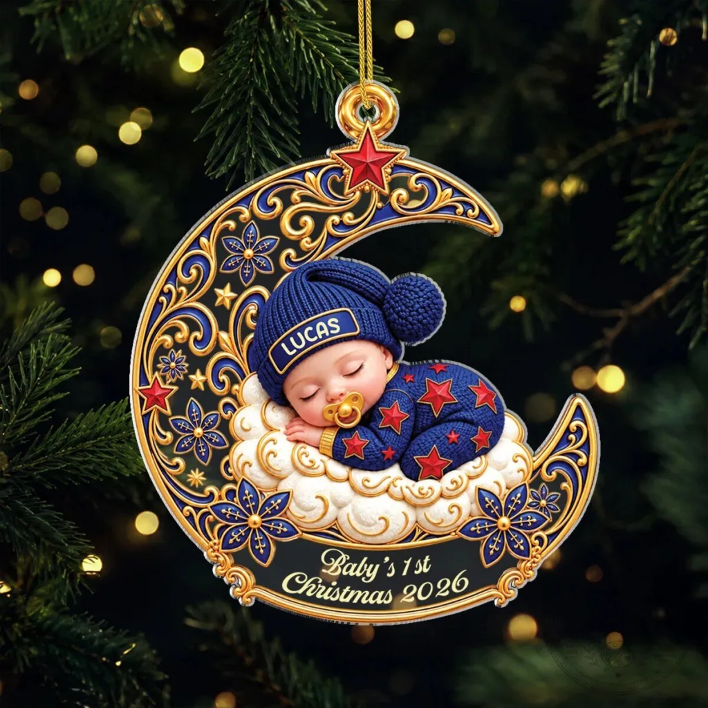 Baby's First Christmas Sleeping Moon Personalized Ornament Baby's First Christmas Sleeping Moon Personalized Ornament