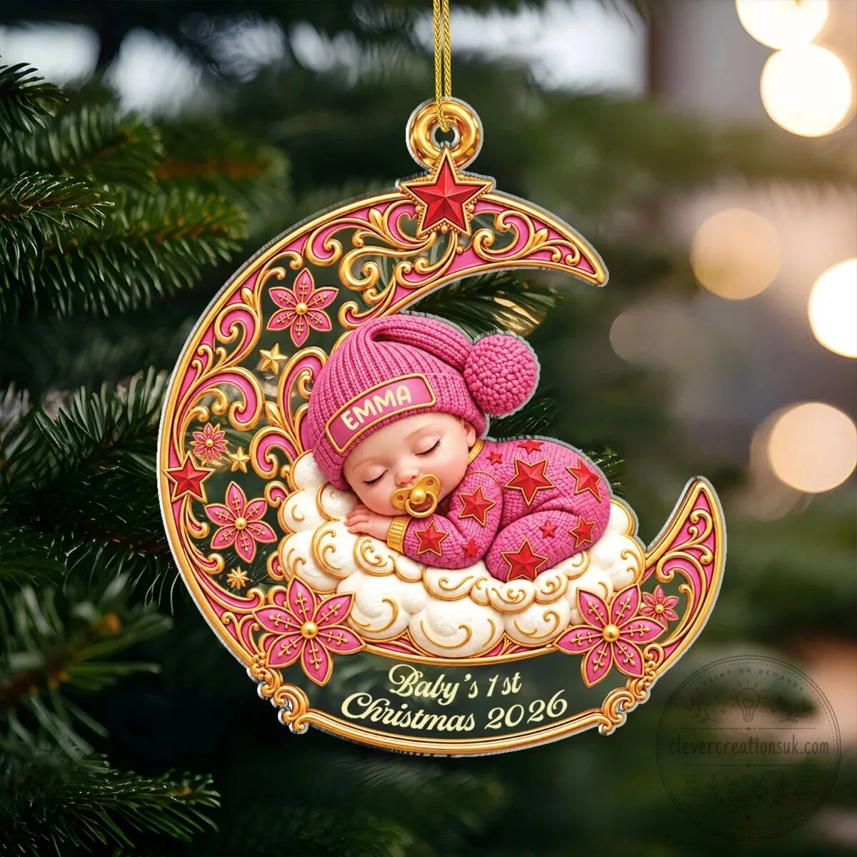 Baby's First Christmas Sleeping Moon Personalized Ornament 11 Baby