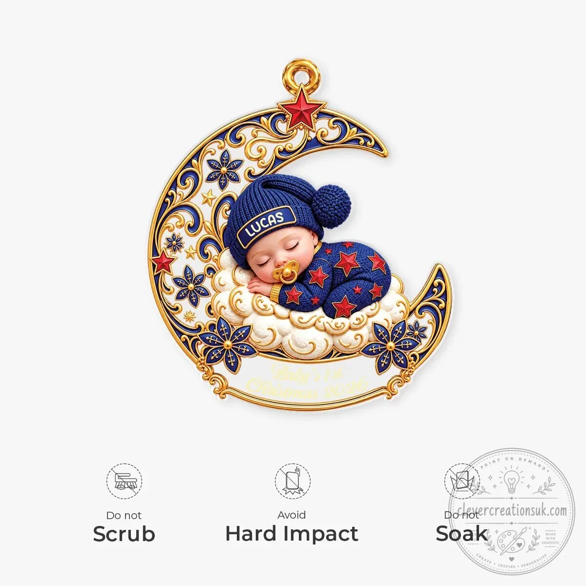 Baby's First Christmas Sleeping Moon Personalized Ornament 14 Baby