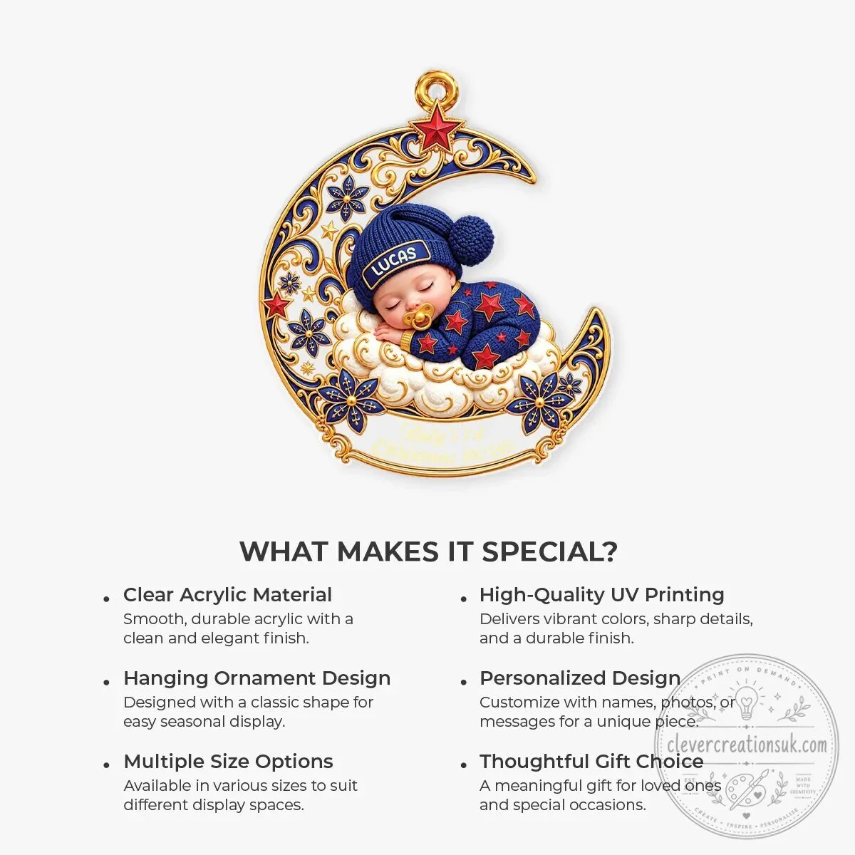 Baby's First Christmas Sleeping Moon Personalized Ornament 15 Baby