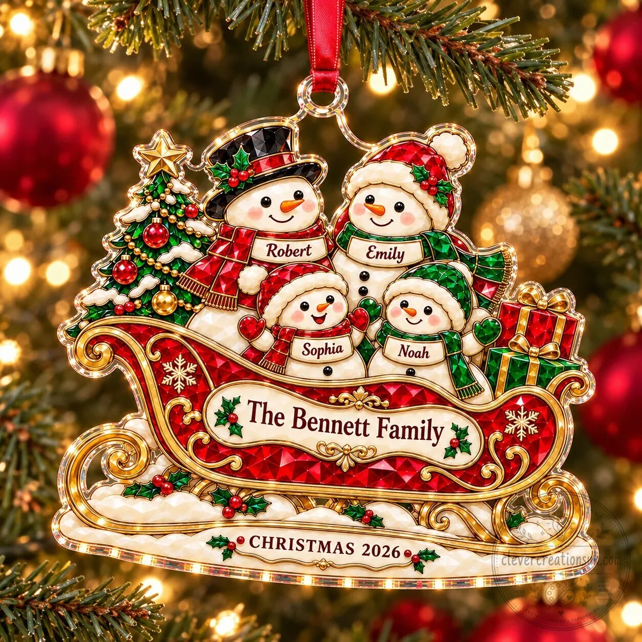 Personalized Snowman Family Christmas Sleigh Ornament