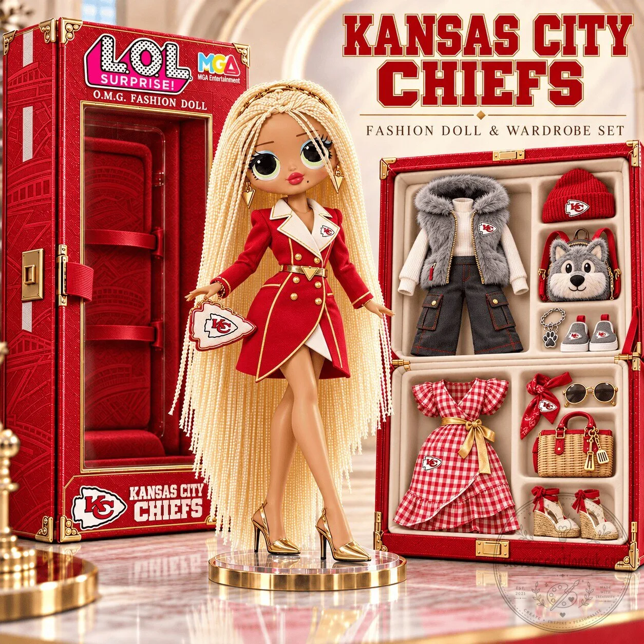 Kansas City Chiefs Fashion Doll and Wardrobe Set with Accessories