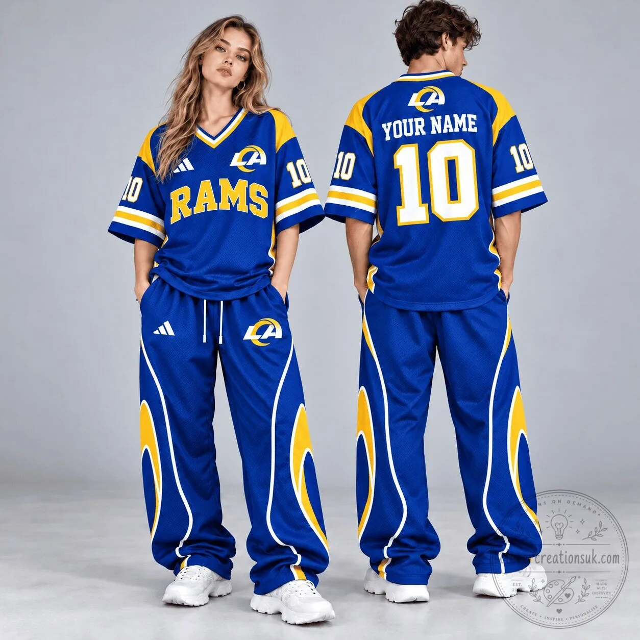 Los Angeles Rams Royal Blue Custom Name Number Football Jersey and Pants Set