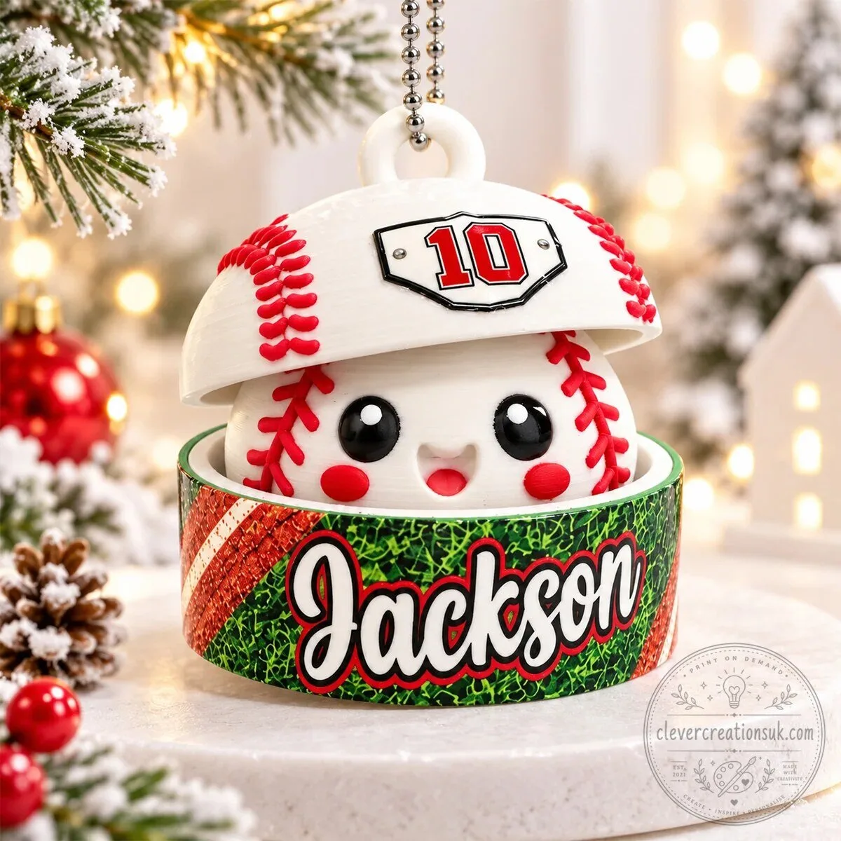 Personalized Baseball Dumpling Christmas Ornament with Custom Name and Number