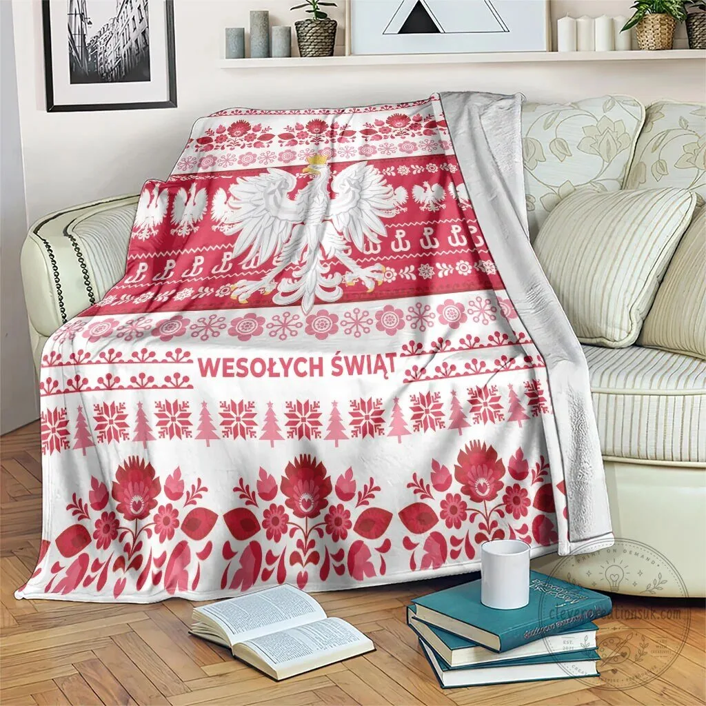 Polish Christmas Folk Art Wesołych Świąt Blanket